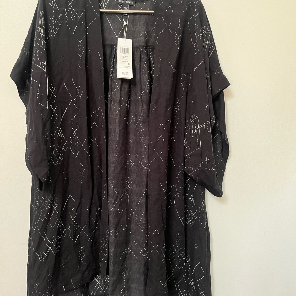 NWT EILEEN FISHER Marrakesh Printed Silk Tencel Long Kimono Jacket Top S/M/P/M - Picture 3 of 11